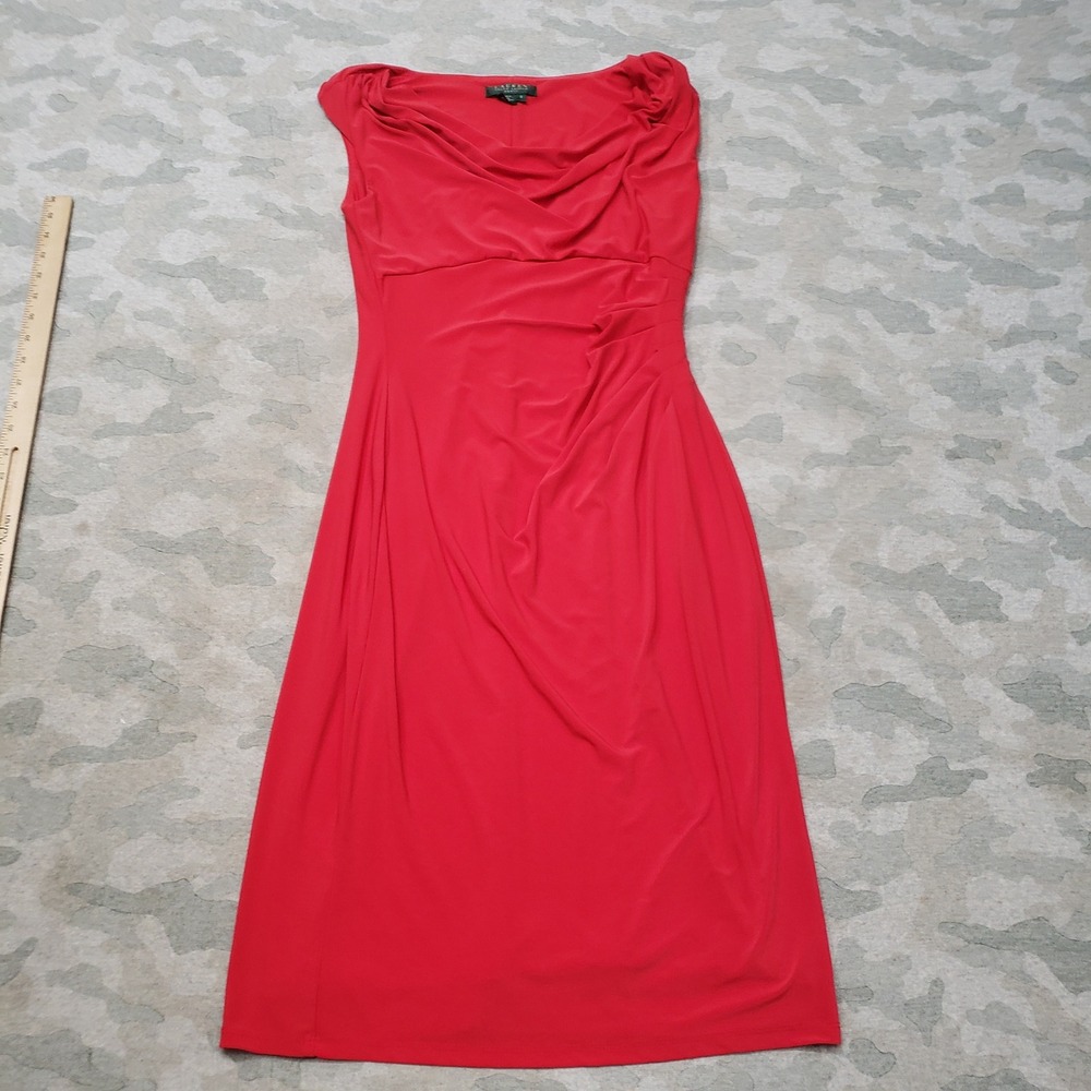 Lauren Ralph Lauren Dress Womens 8 Red Ruched Sheath Cocktail Party
